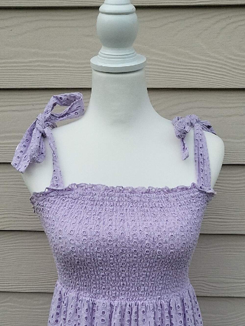 Koko & Mason Lavender Eyelet Maxi Dress Smocked Tie Straps Women's Size Small - Picture 4 of 13